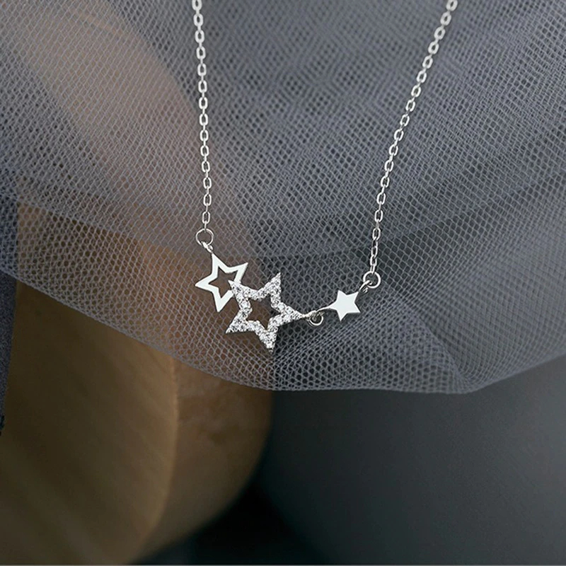 Colliers étoile argentée en Zircon incrusté pour femmes