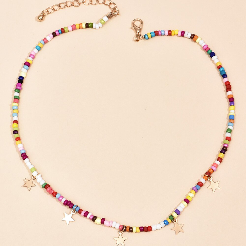 Collier bohème Vintage en perles colorées avec pampilles étoile