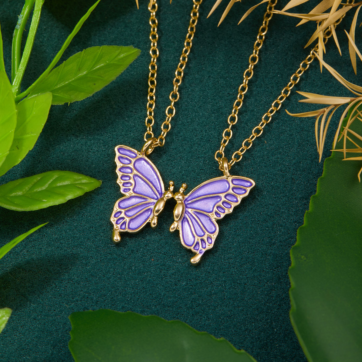 Colliers BFF double papillon violet