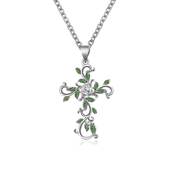 Collier croix fleur en métal